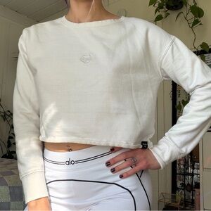 Plant Faced Classics Cropped Sweater - Embroidered Logo - White